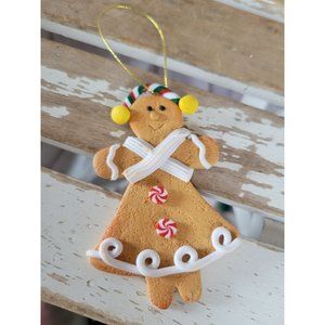 Gingerbread girl cookie ornament ear muffs Xmas holiday tree vintage